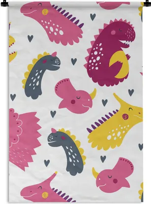 Produktbild von MuchoWow® Wandteppich Wandbehang Dino - Muster - Kind - Rosa - Mädchen 60x90 cm Tapisserie Dekoration Wandtuch - Foto-Teppich - Abwaschbar