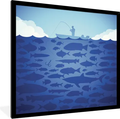 Produktbild von MuchoWow® Gerahmtes Poster Illustration eines Mannes beim Fischen 40x40 cm - Poster mit Schwarzem Bilderrahmen Wandposter Rahmen Foto Bilder - Mit Rahmen - Wanddekoration Schlafzimmer