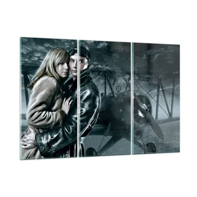 Produktbild von Bilder auf glas - Liebe Paar Avionik Flugzeug klassisches Flugzeug - 105x70cm - Glasbilder - Wandbilder - Kunstdruck - Wanddekoration aus Glas - Glas Bilder - Wandbild auf Glas - GCE105x70-0313