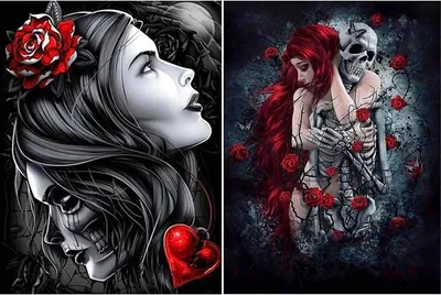 Produktbild von 2 Pack DIY 5D Diamond Painting Zubehör Skelett Schönheit, Rose Frau Diamant Malerei Kit Voll Runde Bohrer Malen nach Zahlen Malerei Stickerei Kreuzstich Diamond Nachbildungation (30x40 cm)