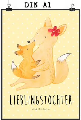 Produktbild von Mr. & Mrs. Panda Bild Fuchs Mama DIN A1 - Gelb Pastell - Geschenk, kunstdruck poster, Muttertag, wanddeko, Tochter, Schoß, Mutter, Wandbild, drucke