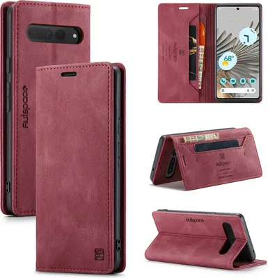 Image de Google Pixel 7 Pro Housse, rétro Cuir synthétique étui de protection stand pour Google Pixel 7 Pro rouge
