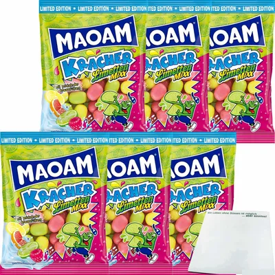 Produktbild von Haribo Maoam Kracher Limetten Mixx 6er Pack (6x200g Beutel) + usy Block
