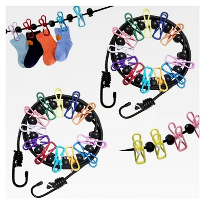 Produktbild von Tragbare Wäscheleine, 2 Stück elastische Reise-Wäscheleine mit 24 Wäscheklammern für Outdoor und Camping