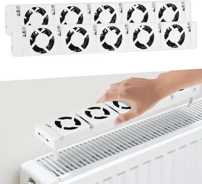 Productafbeelding van Ikodm radiatorventilator, 5-voudig, set van 2, met temperatuurregeling, geschikt voor radiatoren van 150–200 cm
