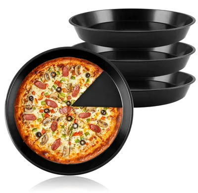 Immagine prodotto di Set di 4 teglie rotonde per pizza, diametro 32 cm, in acciaio inossidabile con rivestimento antiaderente