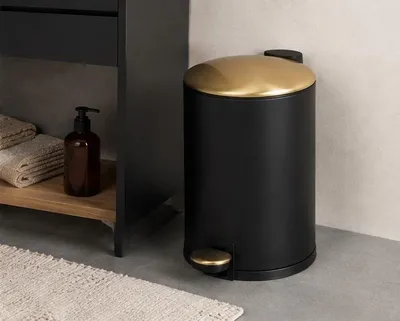 Produktbild von Treteimer 3 L – Mülleimer Mattschwarz mit goldfarbenem Deckel – Soft-Close – Herausnehmbarer Inneneimer