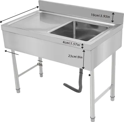 Obrázok produktu pre Kuchynský drez, voľne stojaci dizajn, veľký odtokový otvor, strieborný