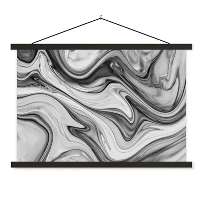 Produktbild von MuchoWow® Textilposter Marmor - Muster - Grau - Marmoroptik - Schwarz 90x60 cm mit schwarzem Rahmen - Aufhängungssatz