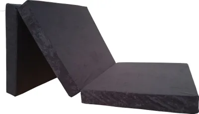 A dark gray folding mattress shown in a reclined position against a white background.