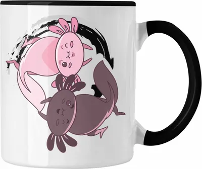 Produktbild von Trendation - Axolotl Tasse Grafik Lustig Geschenkidee Schwanzlurch Tiere Geschenk Ying Yang Zeichen (Schwarz)