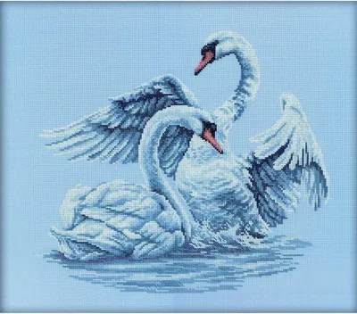 Image de Kit de broderie RTO Kreuzstich, modèle "Fidélité du cygne", avec patron à points de croix, tissu Aida 14, dimensions 40x35 cm
