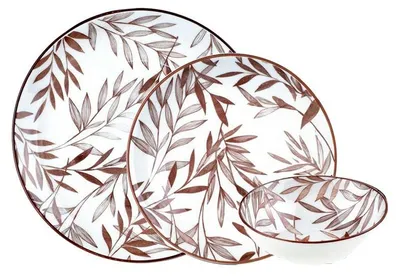 Immagine prodotto di Servizio da tavola Bambum, 12 pezzi, porcellana bianca e rossa, piatti da 24 e 21 cm, ciotole da 14 cm