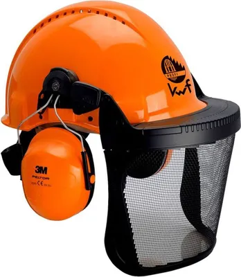 Produktbild von 3M™ Kombination für die Forstwirtschaft, G3000 Schutzhelm in Orange, H31 Kapselgehörschutz, FH1 Halterung und 5C Netzvisier, KWF, G3000MOR31FH15C FPA