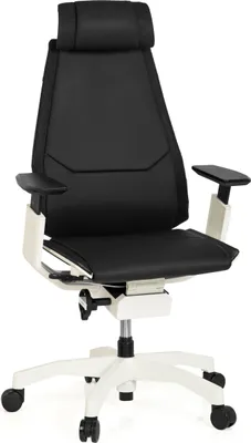Produktbild von hjh OFFICE High End Bürostuhl GENIDIA PRO WHITE Ergonomischer Schreibtischstuhl mit Armlehnen Leder Schwarz Drehstuhl für Büro, Zuhause