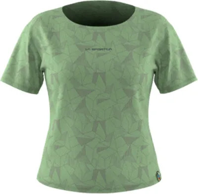 Grünes Dimension T-Shirt von La Sportiva für Damen; mit einem schlichten Design und kurzen Ärmeln.