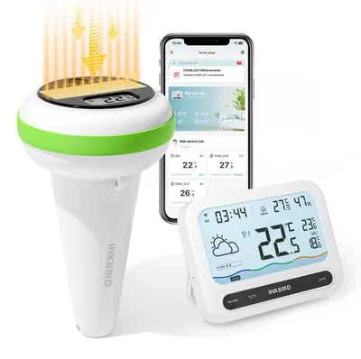 Produktbild von Poolthermometer Wasserthermometer Schwimmbadthermometer - Kabellos - Solarbetrieben - WLAN - IP68 wasserdicht - Mit Innenmonitor