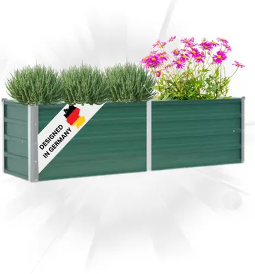 Produktbild von DELUKE® Hochbeet für Garten OSKAR Grün | 160x40x45cm | Verzinkter Stahl | Wetterfest | Gartenbeet Kräuterbeet Blumenbeet Beet hoch Frühbeet für Garten Gemüsebeet