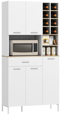 Produktbild von Kš¹chenschrank mit offenen Regalen, F?chern, Weinregal, Vorratsschrank mit 5 Schranktš¹ren, MDF, Wei?