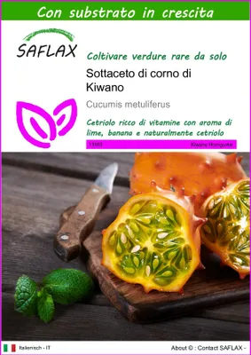 Immagine prodotto di SAFLAX  - Sottaceto di corno di Kiwano - 10 semi - Con substrato - Cucumis