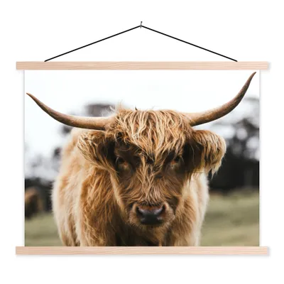 Produktbild von MuchoWow® Textilposter Schottischer Highlander - Kuh - Gras - Tiere - Natur 40x30 cm mit holzfarbenen Rahmen - Bilder
