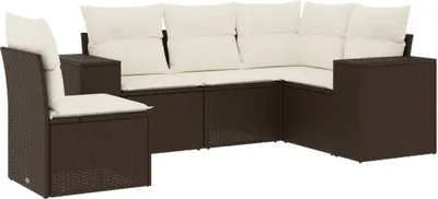 Produktbild von 5-tlg. Garten-Sofagarnitur mit Kissen Braun Poly Rattan