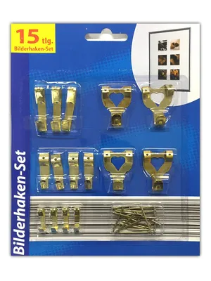 Produktbild von 15 Tlg. Bilderhaken-Set Inkl. Nägel | Bilder Aufhänger | Bildaufhänger Haken | Bilderaufhänger Fotorahmen | Wandhaken Gemälde