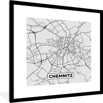 Produktbild von MuchoWow® Gerahmtes Poster Karte - Karte von Deutschland - Chemnitz 40x40 cm - Poster mit Schwarzem Bilderrahmen Wandposter Rahmen Foto Bilder - Poster - Plakat im Rahmen