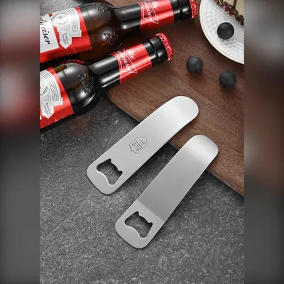 Produktbild von INF 2er-Pack Flacher Flaschenöffner aus Edelstahl - Silber, Robust