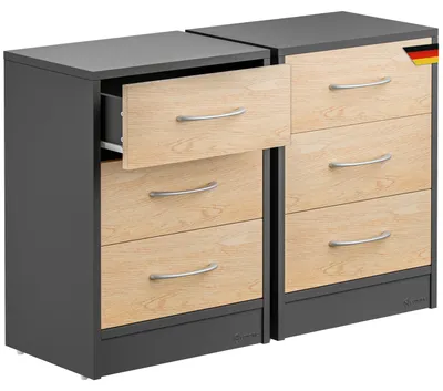 Produktbild von CASARIA® Nachttisch 2er Set 54x39x28cm Holz 3 Schubladen Boxspringbett Schlafzimmer Wohnzimmer Beistelltisch Nachtschrank Nachtkästchen Tisch Anthrazit
