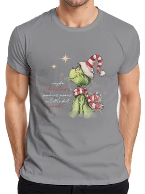 Obrázok produktu pre Grinch možno Vianoce znamenajú viac Vianočný darček vtipné pánske tričko, sivé, 3XL