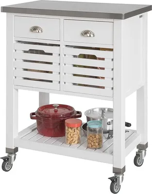 Zdjęcie produktu dla Wózek kuchenny SoBuy FKW83-W – wózek do serwowania – stal nierdzewna – kółka – biały 73 x 92 x 46 cm