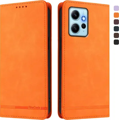 Produktbild von Hülle für Xiaomi Redmi Note 12 4G, Retro Kunstleder Ständer Klapphülle mit Kartenfächer und Magnetische Orange