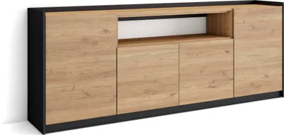 Produktbild von Sideboard, Highboard, 207x37x80cm, 4 Türen, Wohnzimmer, Küche, Eiche Schwarz