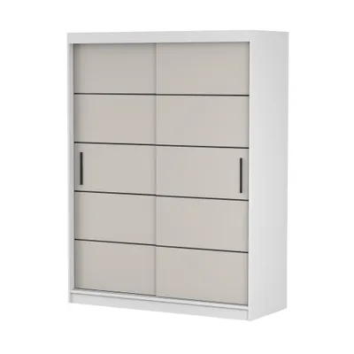 Produktbild von Schwebetürenschrank Kleiderschrank Schrank Schlafzimmerschrank Vista 06 K Weiß/Kaschmir mit schwarzen Zierleisten ohne Spiegel 150 cm