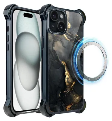 Produktbild von Schutzhülle für das iPhone 15 Plus, MagSafe-kompatibel, verstärkte Ecken, schwarz, Schwarzer Marmor