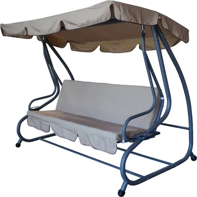Produktbild von DEGAMO, Hollywoodschaukel, 4-Sitzer, mit Liegefunktion, belastbar bis 240kg, Stahlrohr & Polyester, Modell MIAMI, Cremefarben Grau, 228x120x164cm, zwei Ablagen
