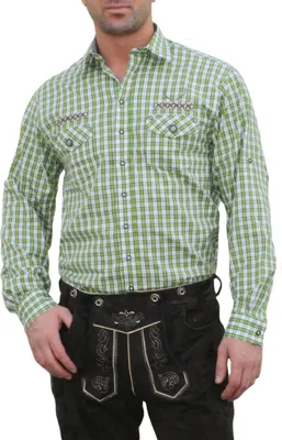 Produktbild von German Wear, Trachtenhemd für Lederhosen mit Verzierung grün/kariert, Größe:M