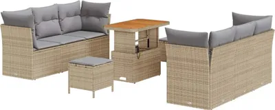 Image de Ensemble de canapé de jardin avec coussin 9 pcs Beige polyrotin