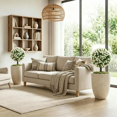 Produktbild von SUGIFT Kunstpflanzen Rosenbäume, Künstliche Rosenkugeln Außen UV-beständig, 2er Set, Weiß | 306 Blüten | Ø 30 cm Kugel | 55 cm Höhe