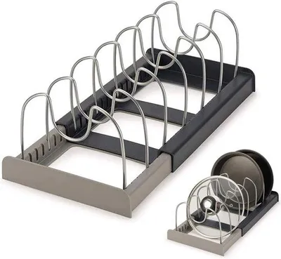 Immagine prodotto di Organizer da cucina a 7 ripiani - Portariviste - A scomparsa - Cassetti per pentole e coperchi - Scaffale da cucina - Supporto per cassetti - Nero