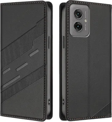 Produktbild von Hülle für Motorola Moto G55 5G, Kunstleder Brieftaschen Handyhülle mit Kartenfach und Standfunktion Schwarz