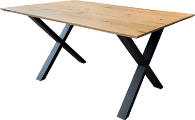 Produktbild von Esstisch 180x90cm mit Schweizer Kante, Wildeiche massiv geölt, Metallfußgestell, TISDALE-69