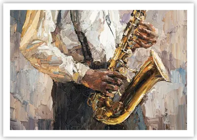 Produktbild von Poster - Poster ohne Rahmen - Saxophon Öl Musiker - 100x70 cm - Wand Bild - Wanddeko - Wandbilder - Kunstposter - Wandposter - Bilder - Kunstdruck - Wanddekoration - Wandbild - P2XAA100x70-4808