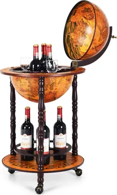 Obrázek produktu pro Rolovací globus stojan na víno Globe Bar na kolečkách na víno 47 x 47 x 90 cm hnědá