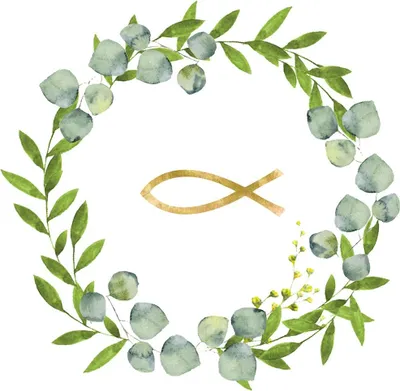 Produktbild von 20 Servietten Communion - Goldener Fisch im Kranz 33x33cm