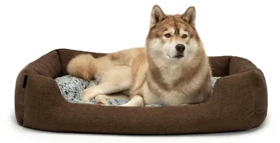 Productafbeelding van Hondenbed met omkeerbaar kussen, bruin gemêleerd, maat L, 110x80 cm