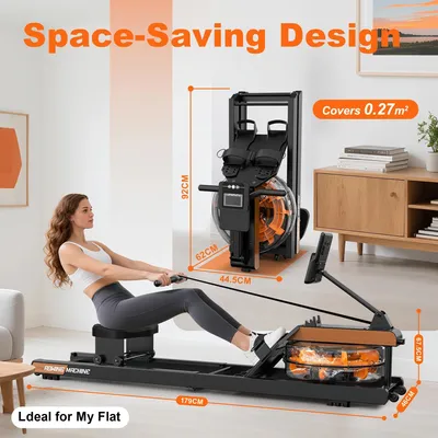 Obrázek produktu pro Domácí rotoped s vodním odporem - Model V-W2SB - Skládací - Vodní odpor - Bluetooth monitor - Nastavitelný odpor - Maximální nosnost 160 kg
