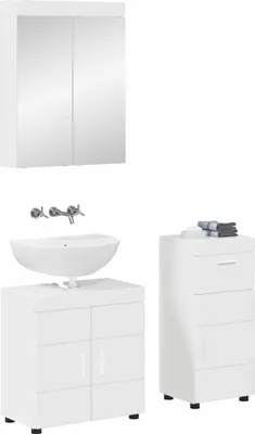 Image de vidaXL Ensemble de meubles de salle de bain TULUM, 3 pièces, blanc brillant, 60 x 34 x 63 cm