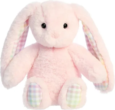 Produktbild von Plüschhase mit Regenbogen-Gingham-Muster, Rosa, 18 cm